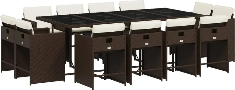vidaXL Set mobilier de grădină, 13 piese, maro, cu perne, poliratan