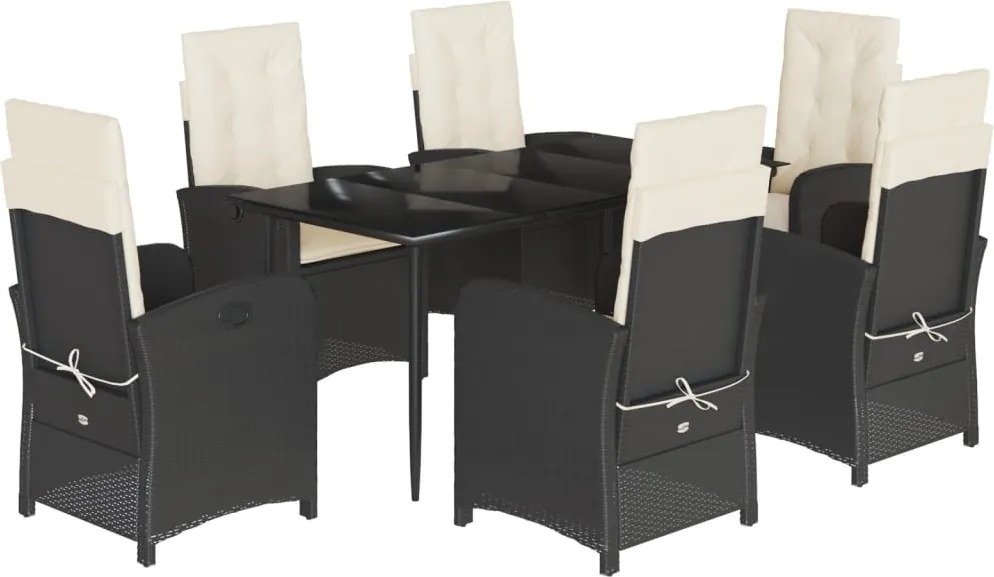 vidaXL Set mobilier de grădină cu perne, 7 piese, negru, poliratan