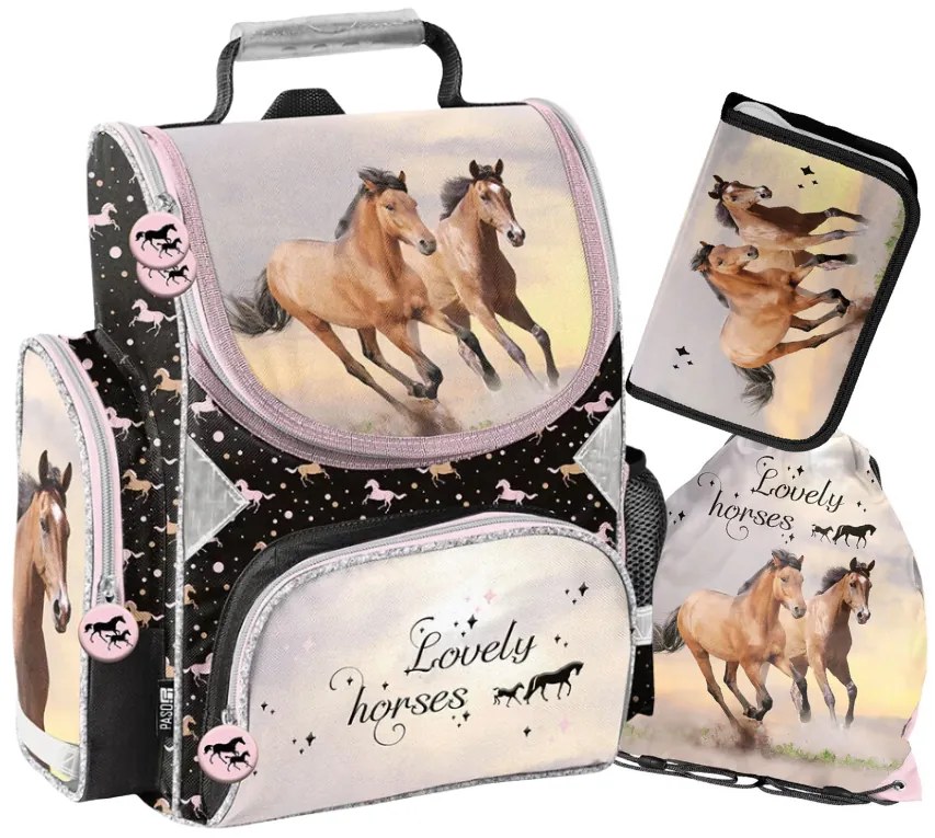 Geantă de școală pentru fete - set din 3 piese - LOVELY HORSES