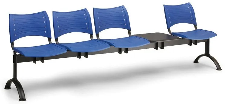 Bancă plastic VISIO, 4 locuri + masă - picioare negre, albastru