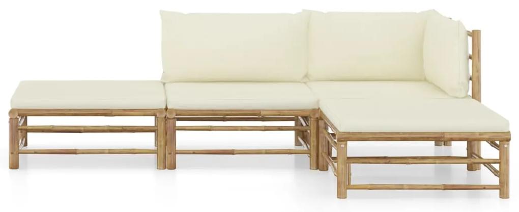 3058189 vidaXL Set mobilier de grădină, cu perne alb crem, 4 piese, bambus