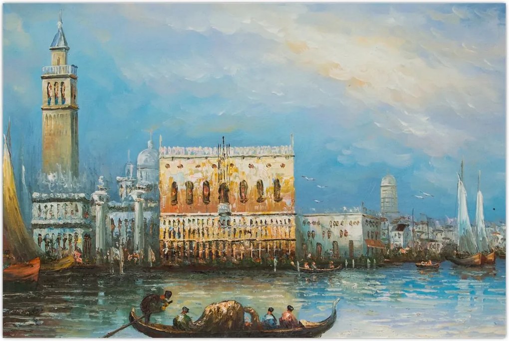 Tablou - Gondola care trece prin Veneția, pictură în ulei (90x60 cm)