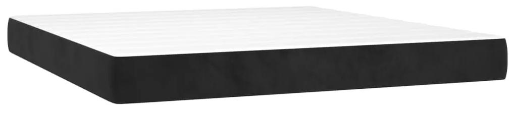 Pat box spring cu saltea, negru, 160x200 cm, catifea Negru, 160 x 200 cm, Cu blocuri patrate