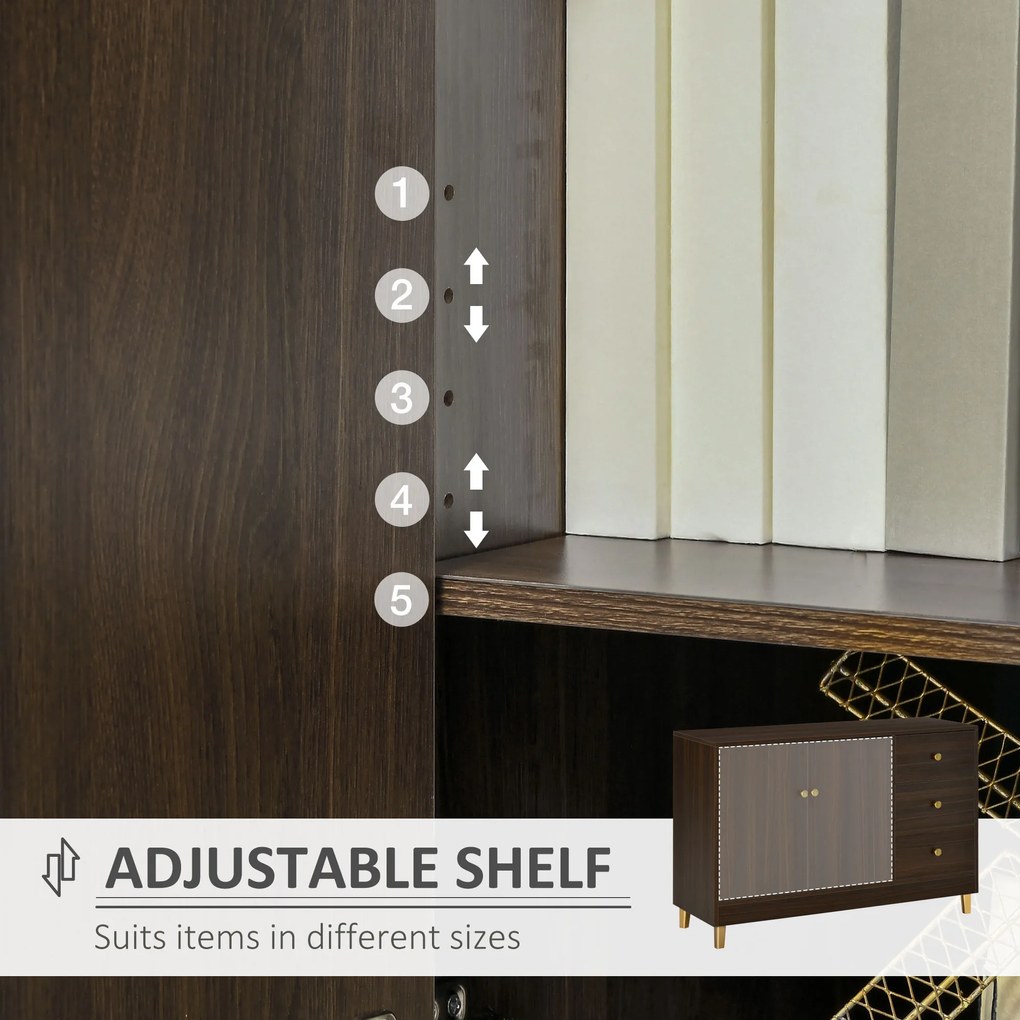 HOMCOM Bufet Modern cu 3 Sertare si Polita Interioara Reglabila din MDF, potrivita pentru orice Spatiu Interior, 120x42,5x80cm, Maro