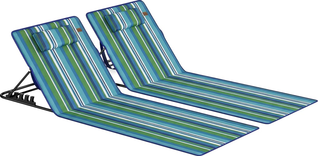 Outsunny Set de 2 șezlonguri pliabile cu spătar reglabil, ușoare, cu pernă și buzunar de depozitare | Aosom Romania