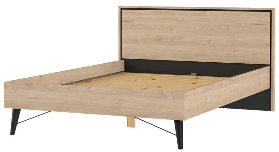 Pat matrimonial în culoare naturală cu aspect de lemn de stejar cu somieră 140x200 cm Ry – Tvilum