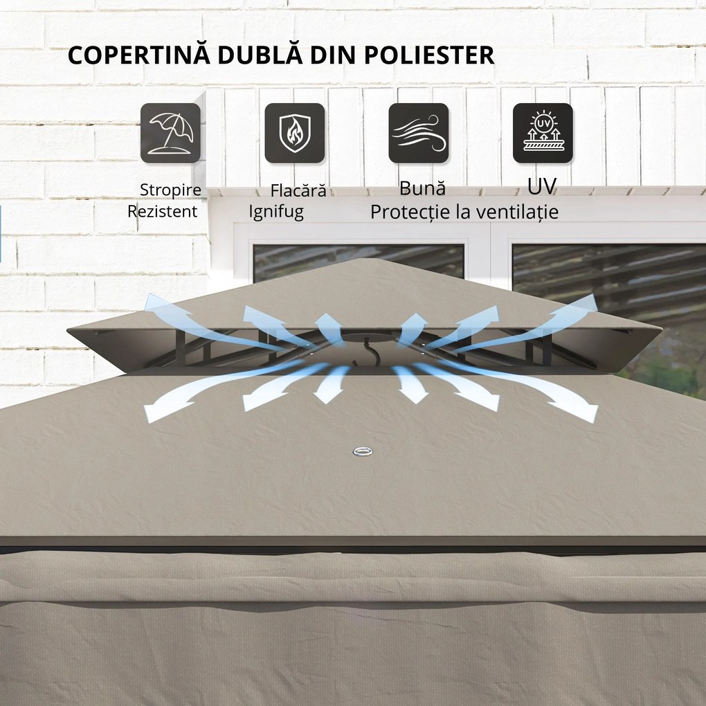 Outsunny Pavilion de grătar 242x149x248 cm rezistent la apă ignifug pavilion de grădină cu acoperiș cu dublu strat Gri | Aosom Romania