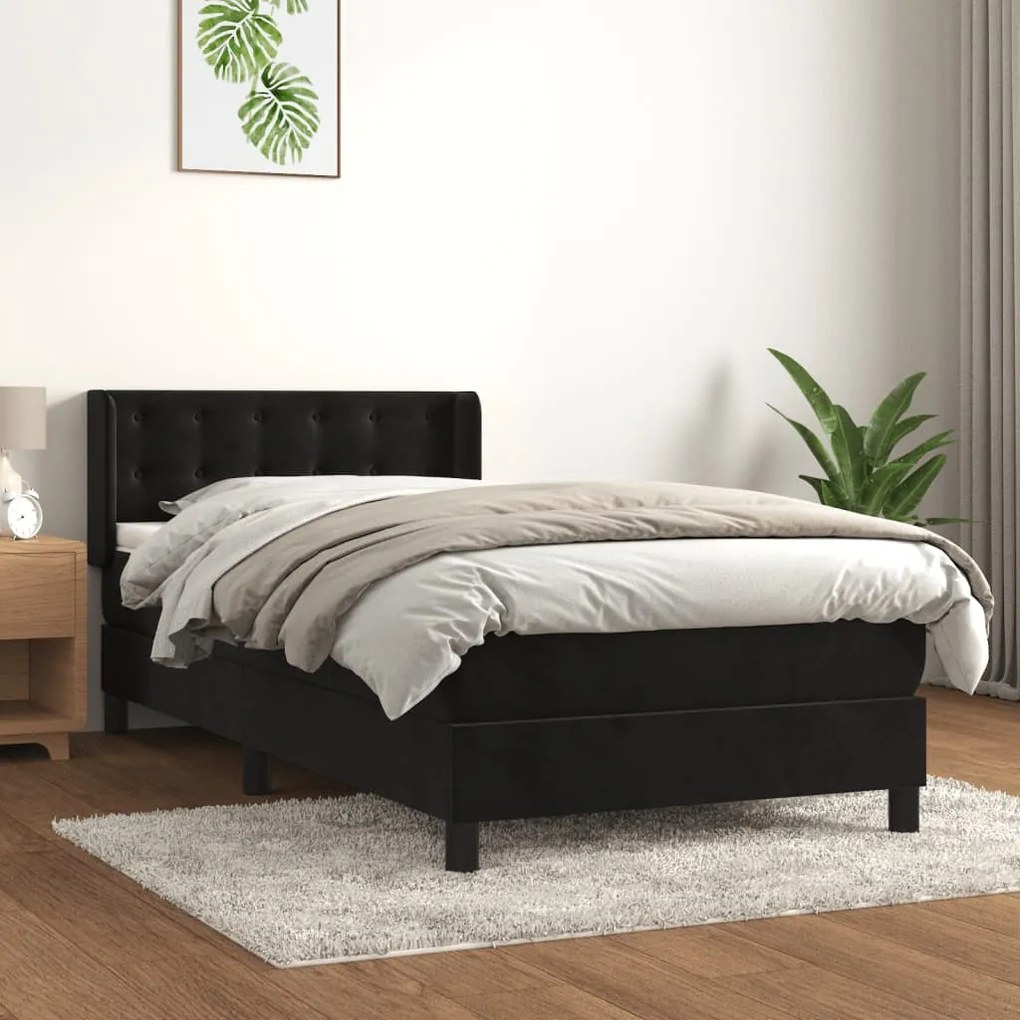 3131167 vidaXL Pat box spring cu saltea, negru, 80x200 cm, catifea