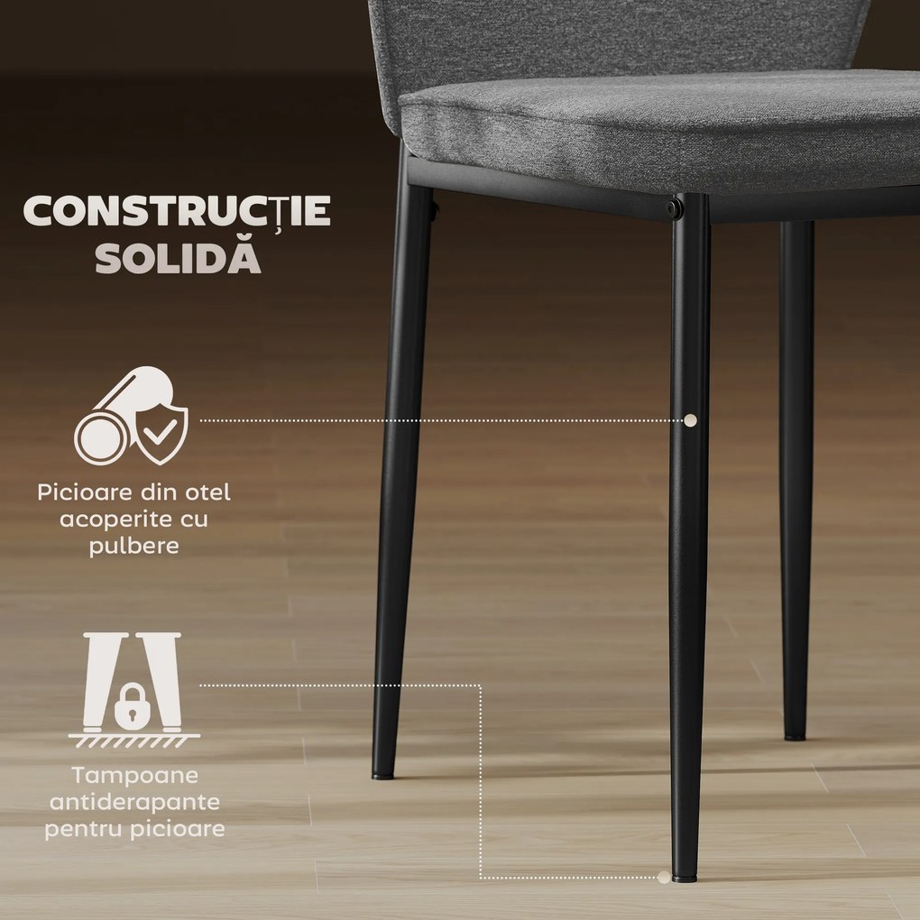 HOMCOM Set de 2 Scaune din Catifea cu Picioare Metalice, Spătar Curbat și Șezut Căptușit, 45x57x86 cm, Gri | Aosom Romania