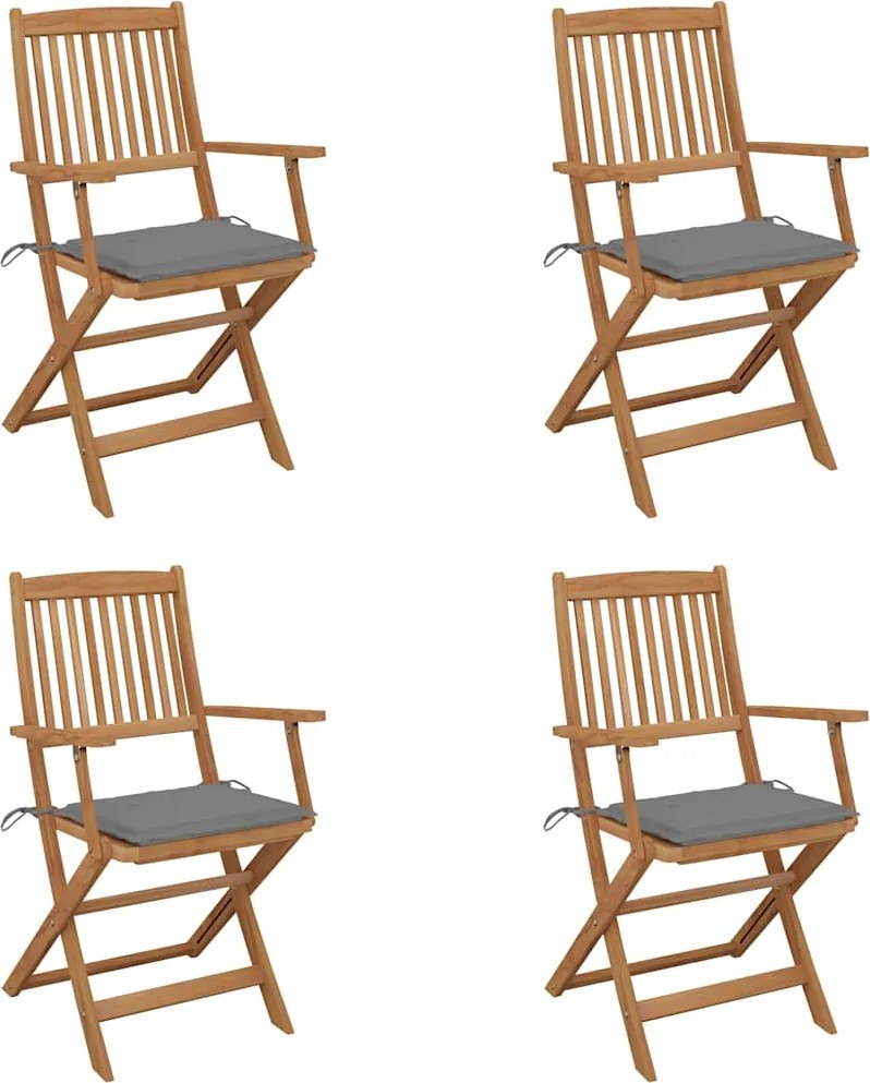 vidaXL Scaune grădină pliabile cu perne, 4 buc., lemn masiv de acacia