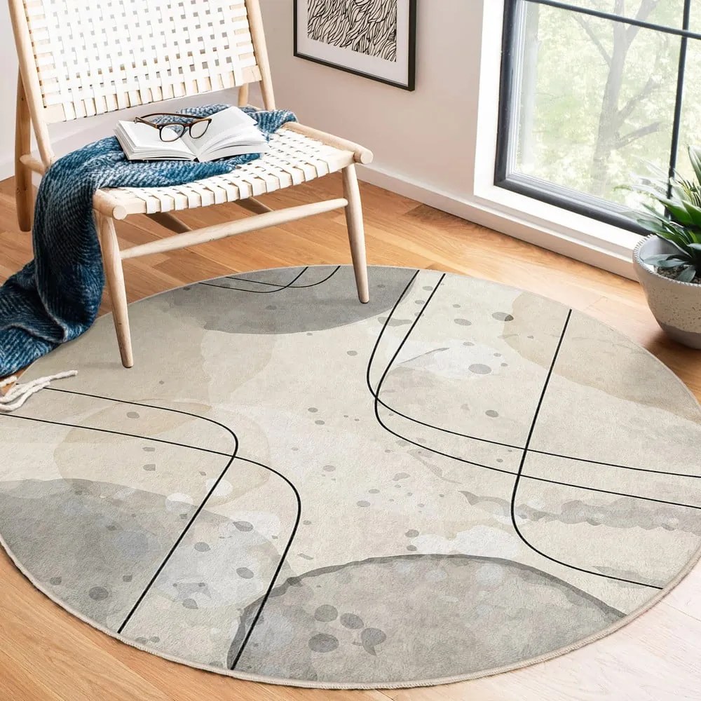Covor bej lavabil rotund ø 120 cm Simple Lines – Mila Home