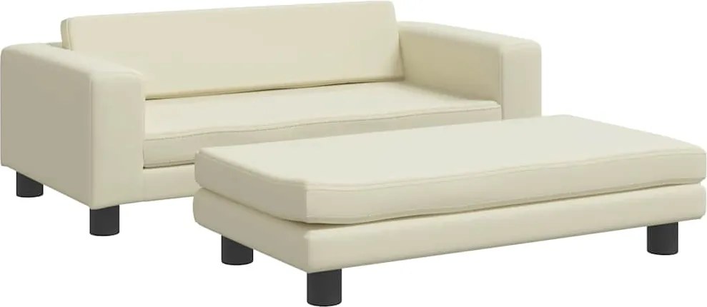 vidaXL Canapea copii cu taburet crem 100x50x30cm piele ecologică