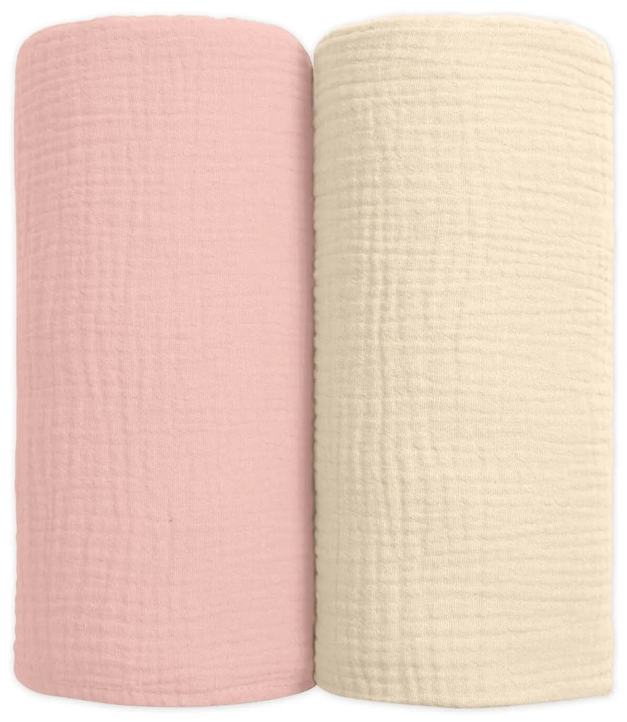 Set 2 paturi pentru bebelusi de vara din muselina dubla 100x100 cm Kidizi Pink, bumbac 100%