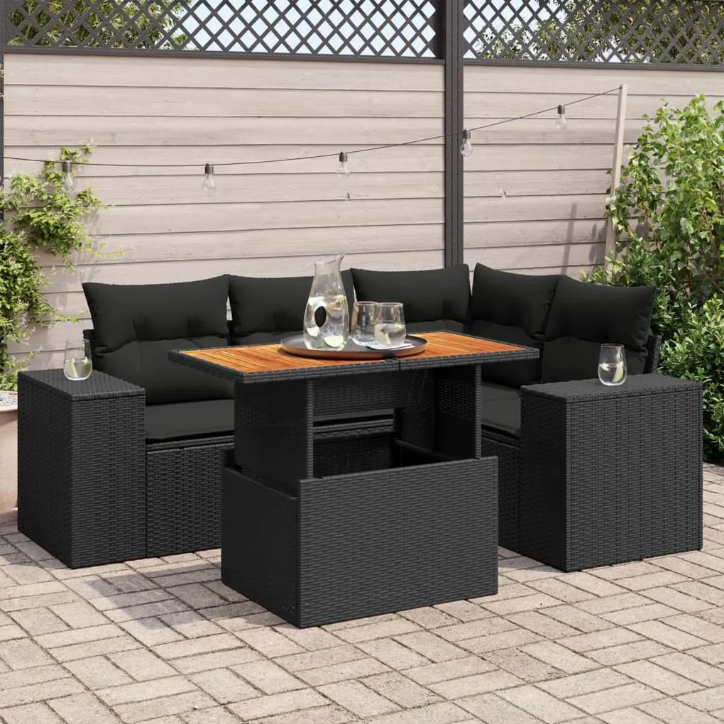 3327366 vidaXL Set mobilier de grădină cu perne, 5 piese, negru, poliratan