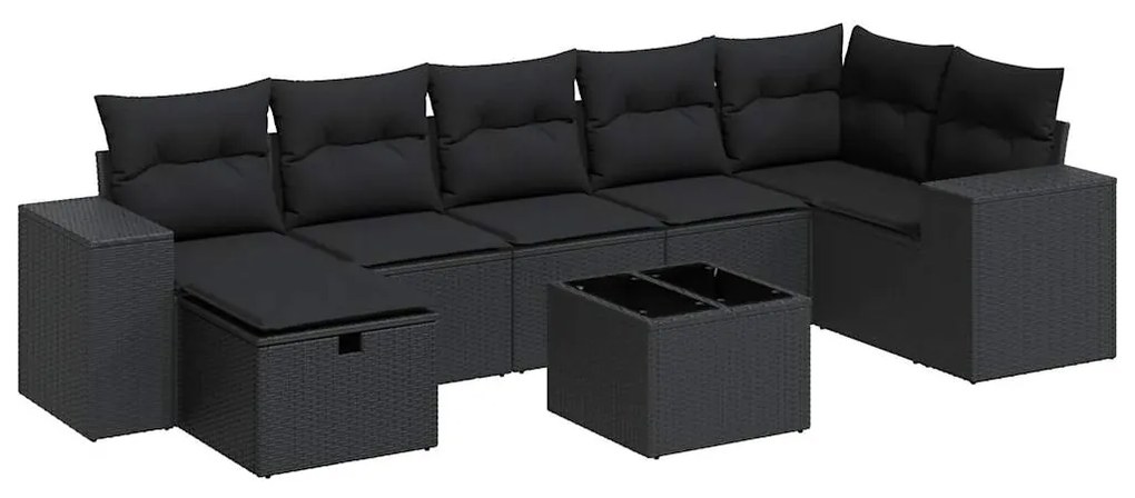 3325711 vidaXL Set mobilier de grădină cu perne, 8 piese, negru, poliratan