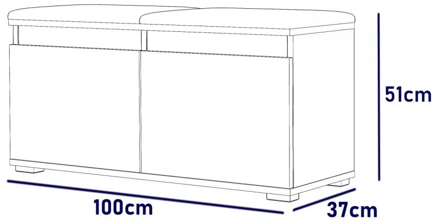 BAA505 - Banca 100x37x51 cm, Pantofar pentru Hol, pantofi, depozitare - Alb cu tapiterie Gri/Albastru/Verde