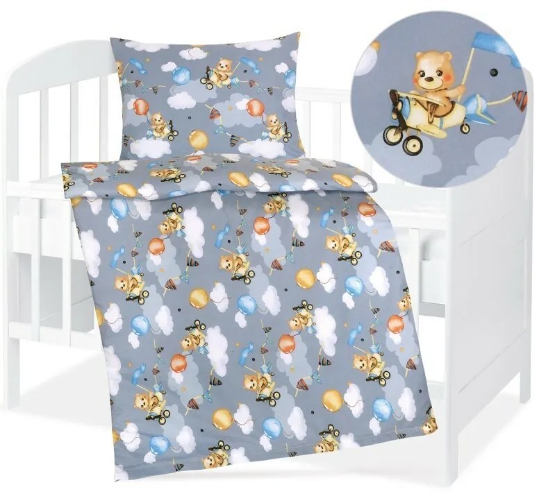 Lenjerie de pat pentru pătuț Bellatex Cotton AgataBear gri, 90 x 135 cm, 45 x 60 cm