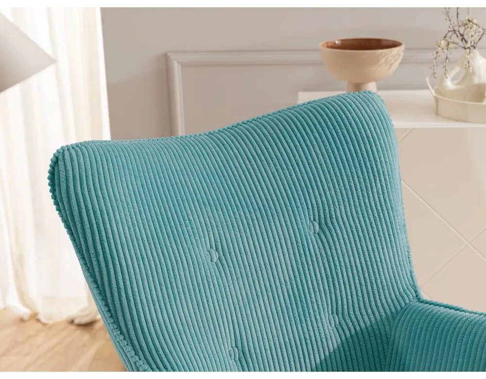 Fotoliu turcoaz cu tapițerie din catifea reiată Niko – Ropez