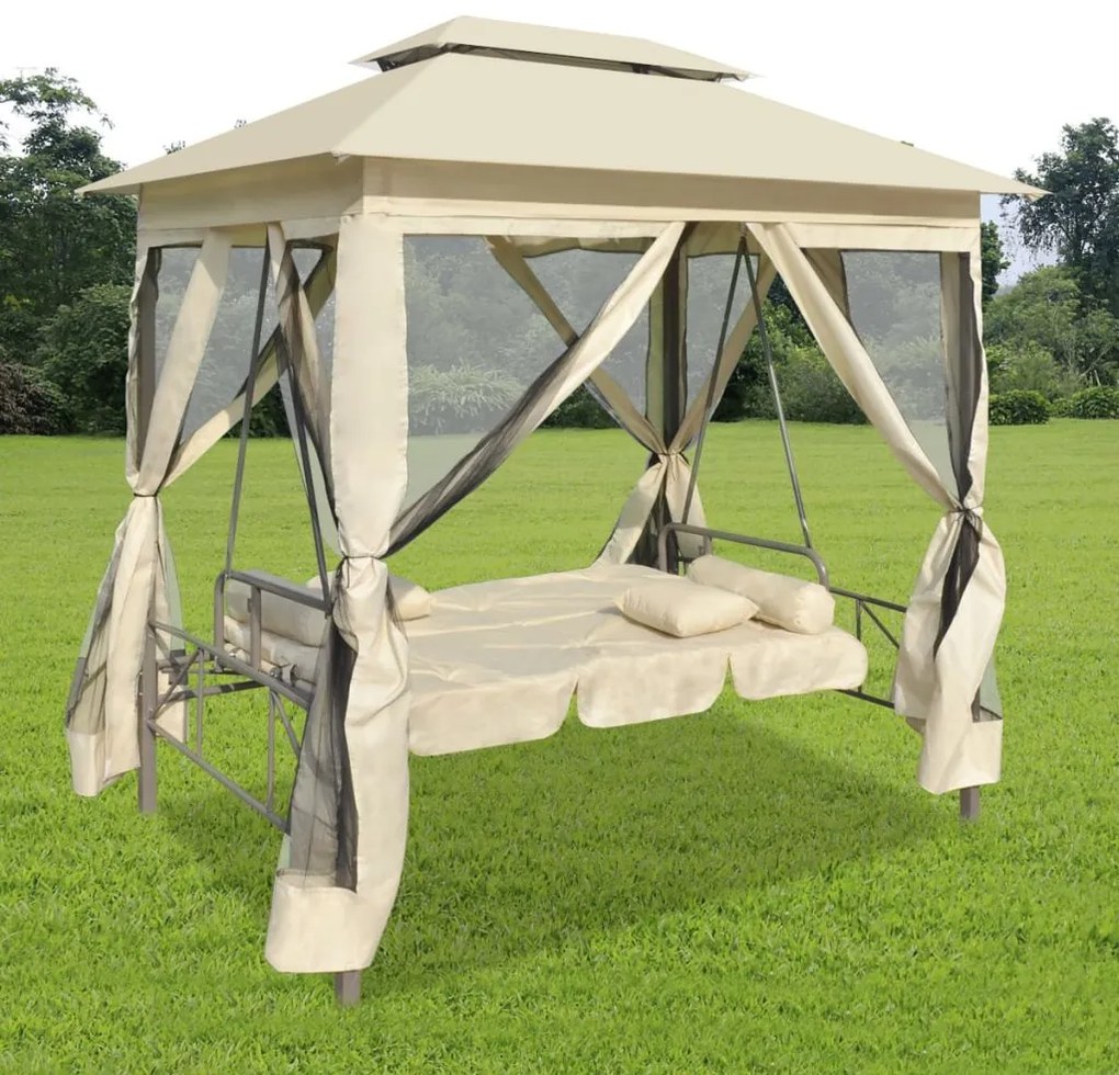 vidaXL Balansoar extensibil cu pavilion, alb crem