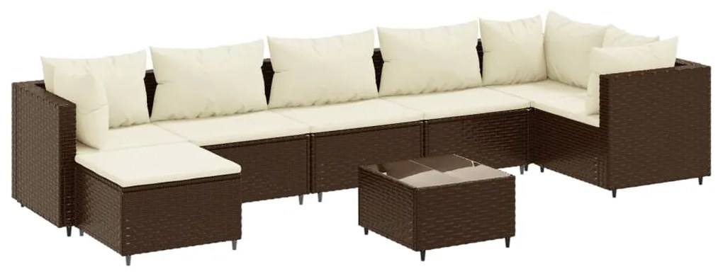 3308233 vidaXL Set mobilier de grădină cu perne, 8 piese, maro, poliratan