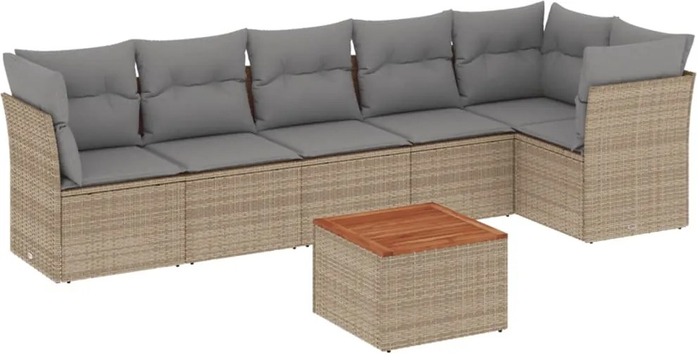 vidaXL Set canapele de grădină, 7 piese, cu perne, bej, poliratan