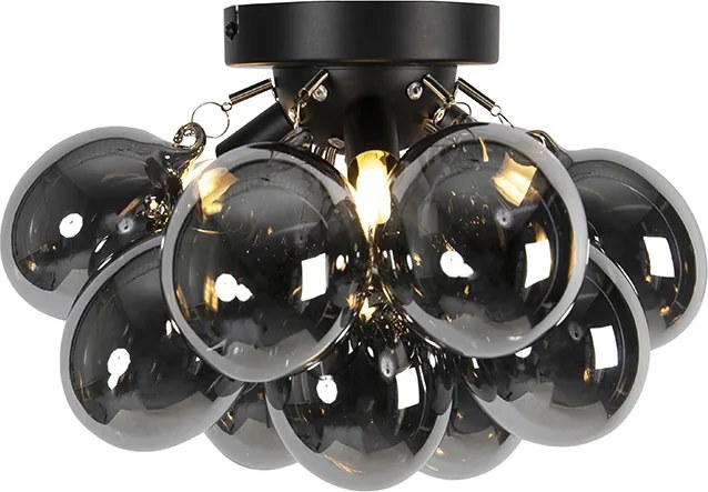 Plafonieră inteligentă neagră cu sticlă fumurie cu 3 lumini, incl. Zigbee G9 - Uvas