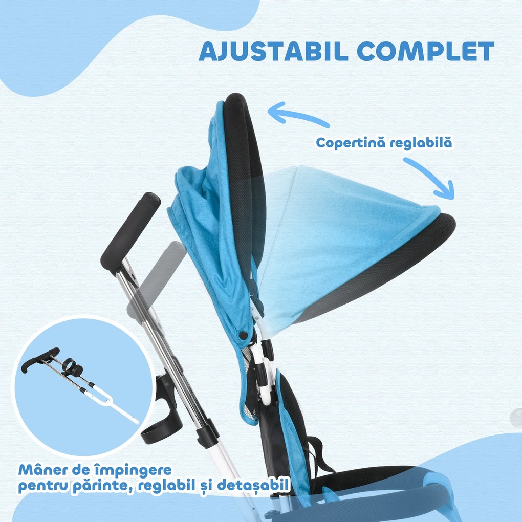 HOMCOM Tricicletă pentru Copii cu Mâner, 95x50x106 cm, Albastru | Aosom Romania