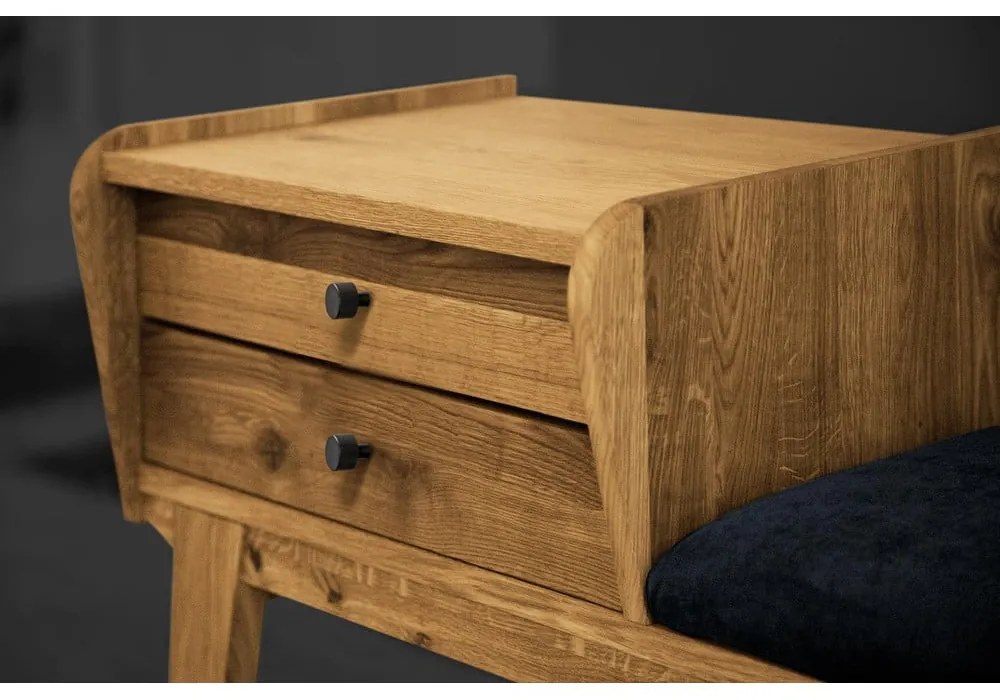 Bancă cu sertare din lemn de stejar cu șezut albastru Retro - The Beds