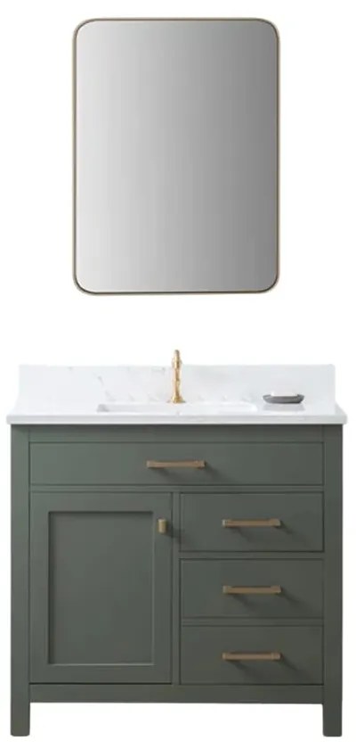 SET MOBILIER BAIE, DULAP LEMN 3 SERTARE CU LAVOAR, BLAT PIATRA + OGLINDA, DELPHI, 74.2X54.8X84 CM, VERDE