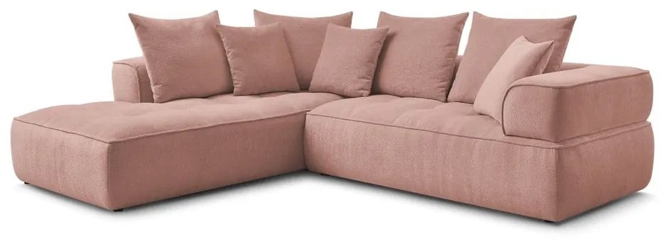 Colțar roz cu tapițerie din chenille (cu colț pe partea stângă/în formă de ”L”) Whesley – Bobochic Paris