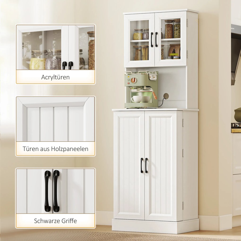 HOMCOM Dulap de bucătărie, raft reglabil, blat, uși din acril, orificiu pentru cablu, pentru living, bucătărie, sufragerie, MDF, Alb | Aosom Romania