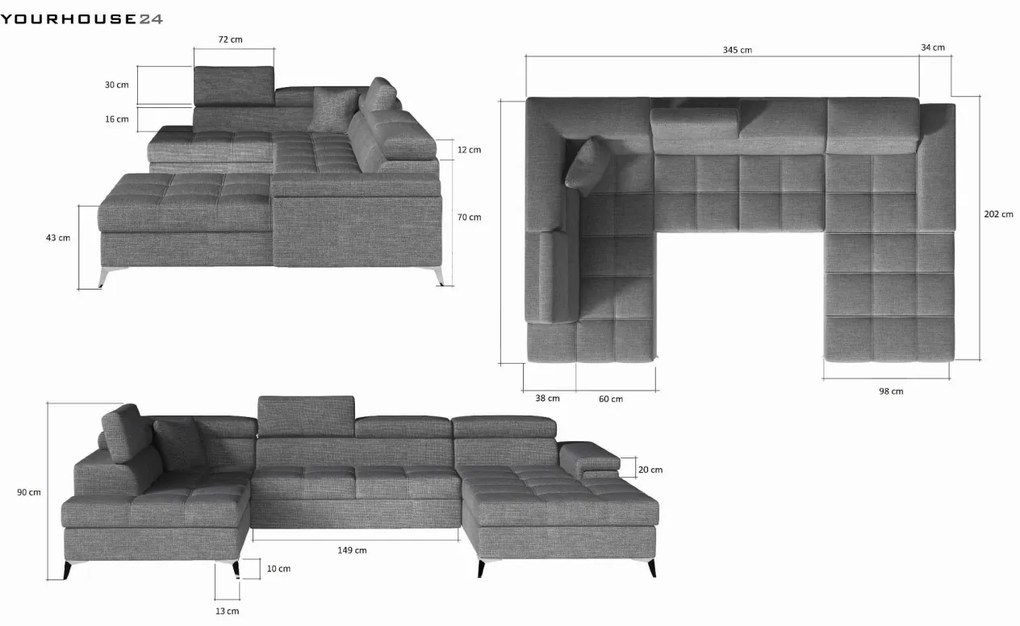 Coltar living extensibil Eduardo – L345 x l202 x h90 cm
