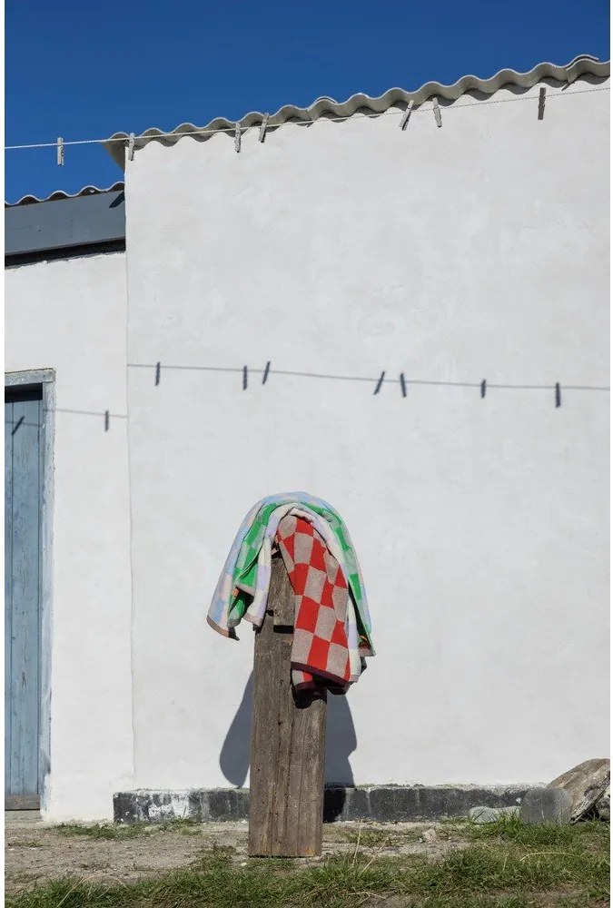 Prosop portocaliu/bej din bumbac organic din frotir 50x90 cm Retro – Mette Ditmer Denmark