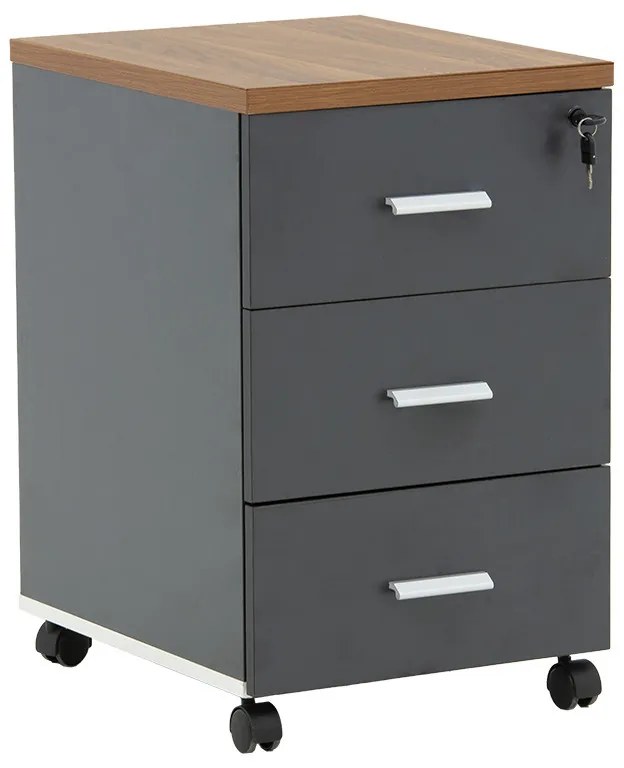 Comoda pe roti Oscar 3 sertare nuc - carbon 40x48x63cm
