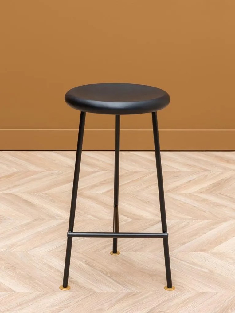 Scaun de bar pentru insulă din lemn de mango și metal, albastru, cu șezut rotund, 60,5 x Ø 32,5 cm, „Motta”