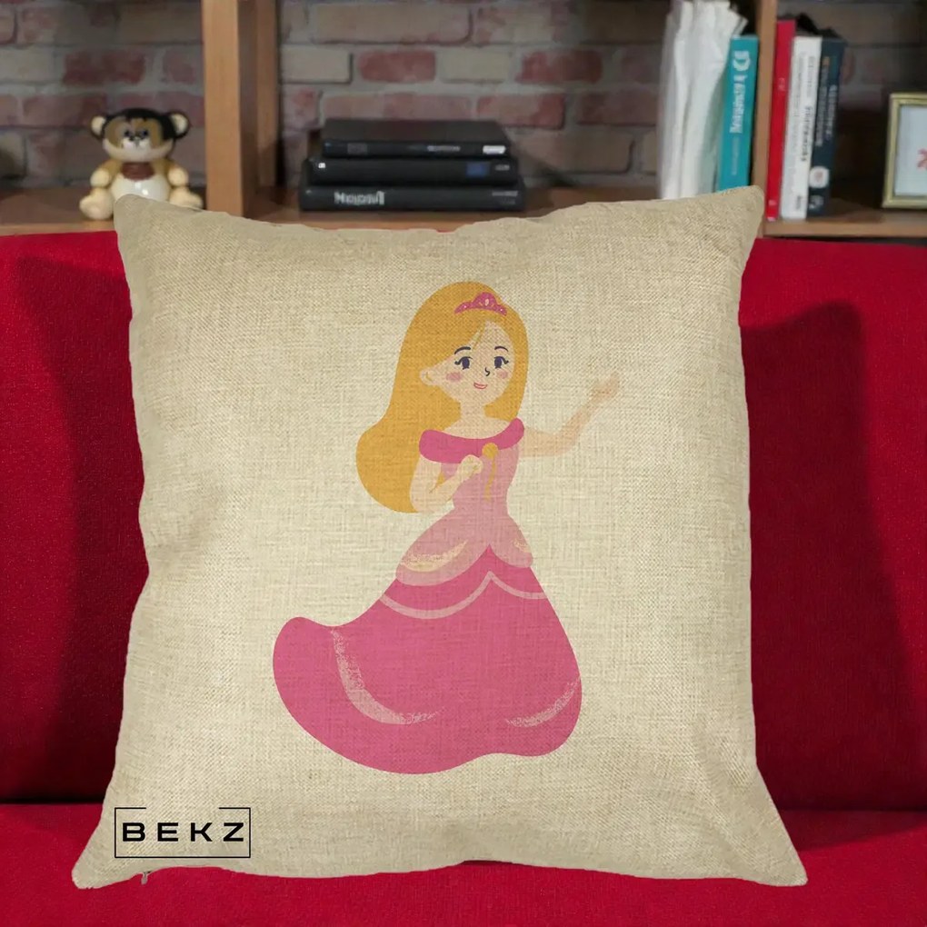 Perna Personalizata Printesa Roz cu Microfon, 40x40 cm, Crem, Husa Detasabila, Perna Inclusa, BEKZ®