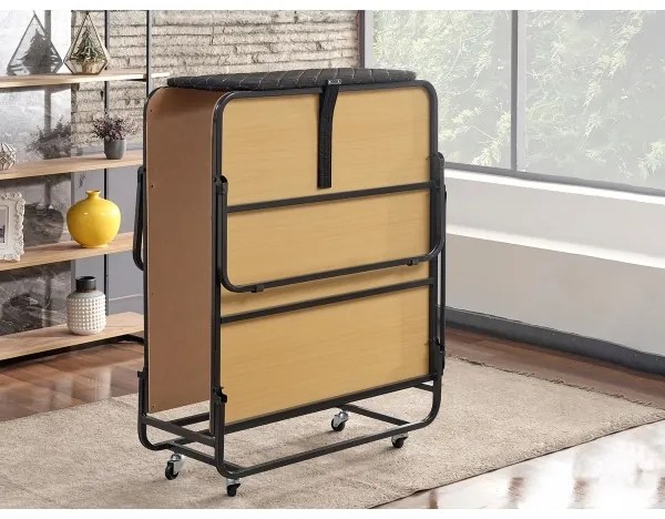 Pat metalic pliabil HERON, 90 x 204 cm, pentru o persoană, cu saltea, alb