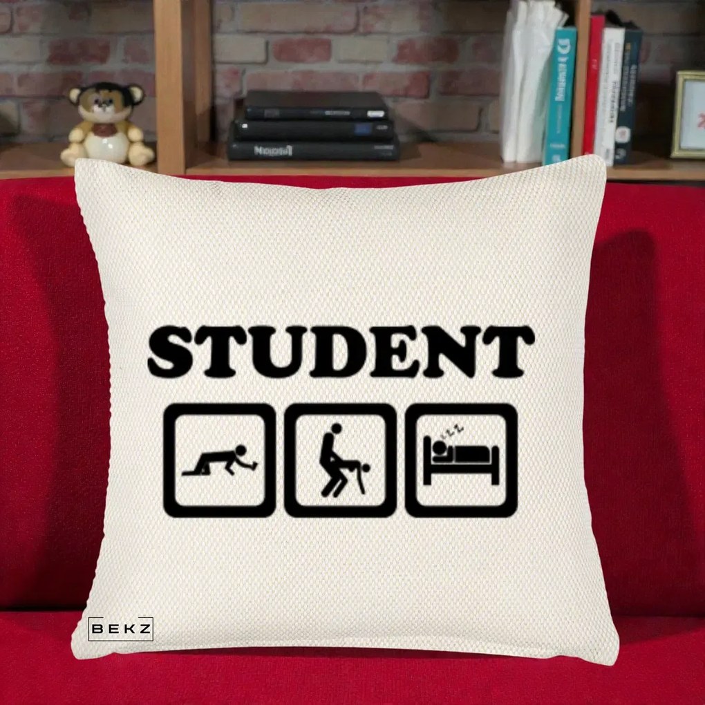 Perna Decorativa Student Life, 40x40 cm, Crem Reliefat, Husa Detasabila, Perna Inclusa, BEKZ®