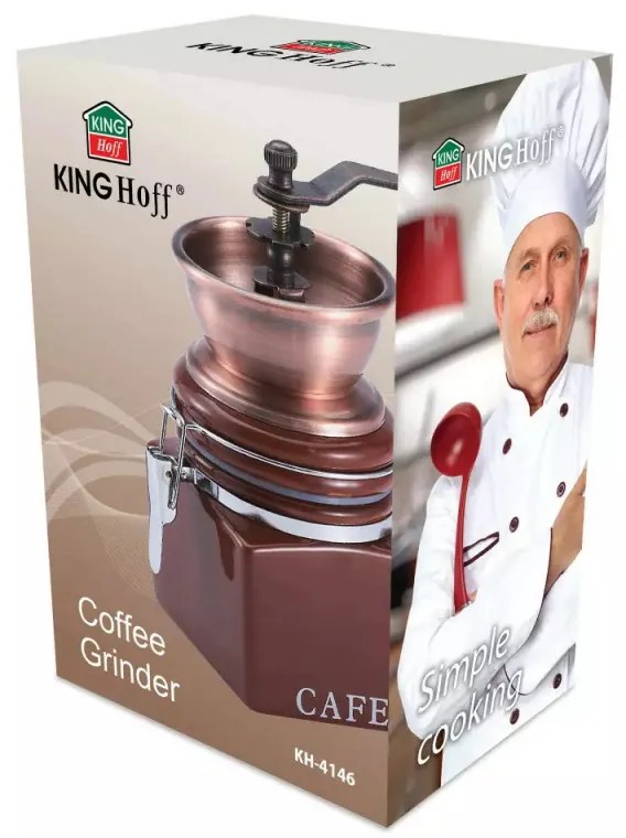 Rasnita de cafea Kinghoff KH 4146, Manuala, Mecanism ceramic, Corp din metal si ceramica, Maro