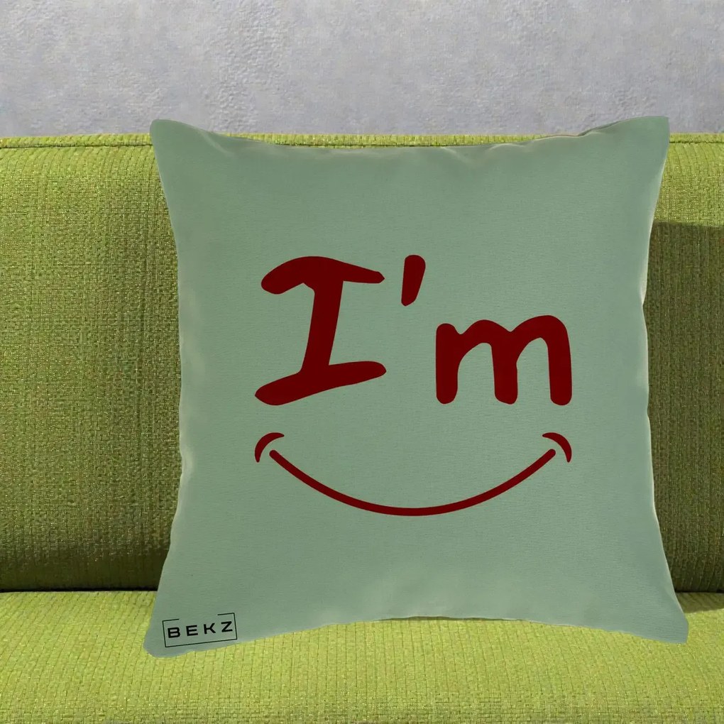 Perna Decorativa I'm Happy Smile, 40x40 cm, Verde, Husa Detasabila, Perna Inclusa, BEKZ®