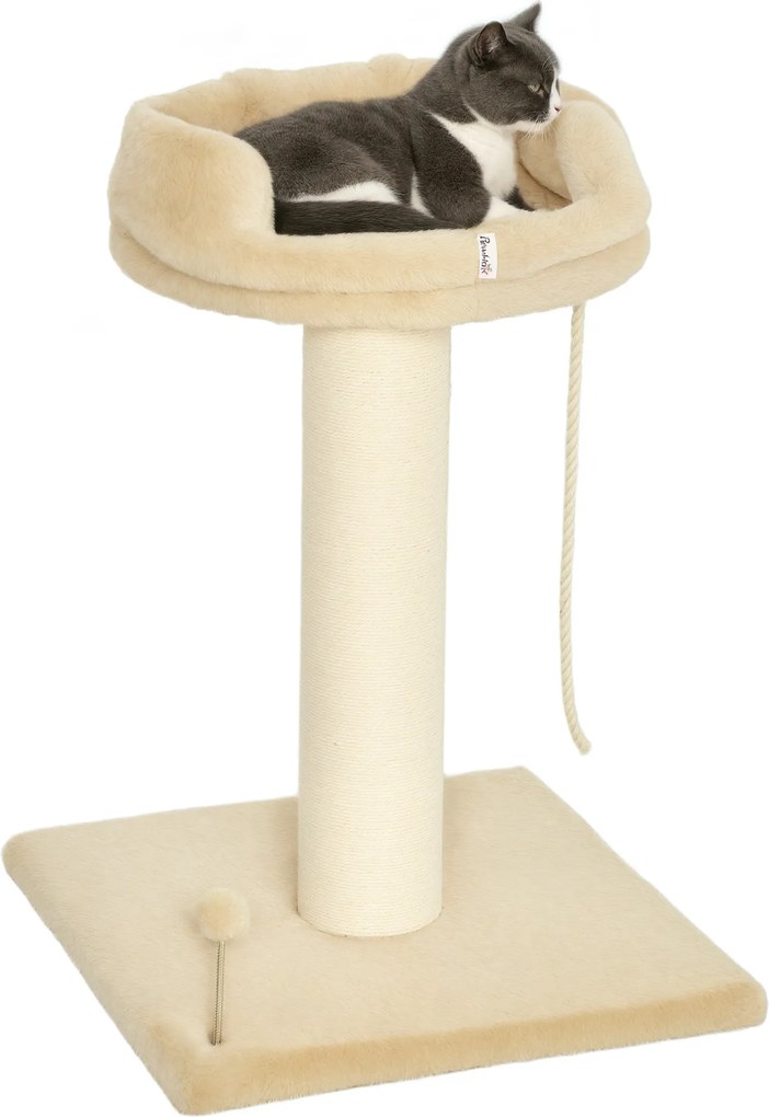 PawHut Copac Zgâriat pentru Pisici, Patut, Minge, Sfoară de Joacă, Plus și Sisal, 55x55x83cm, Beige | Aosom Romania
