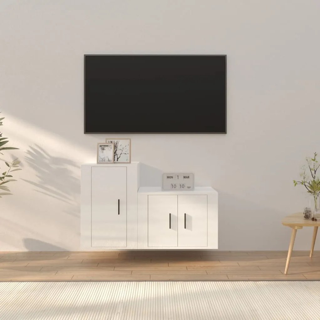 vidaXL Set dulap TV, 2 piese, alb extralucios, lemn prelucrat