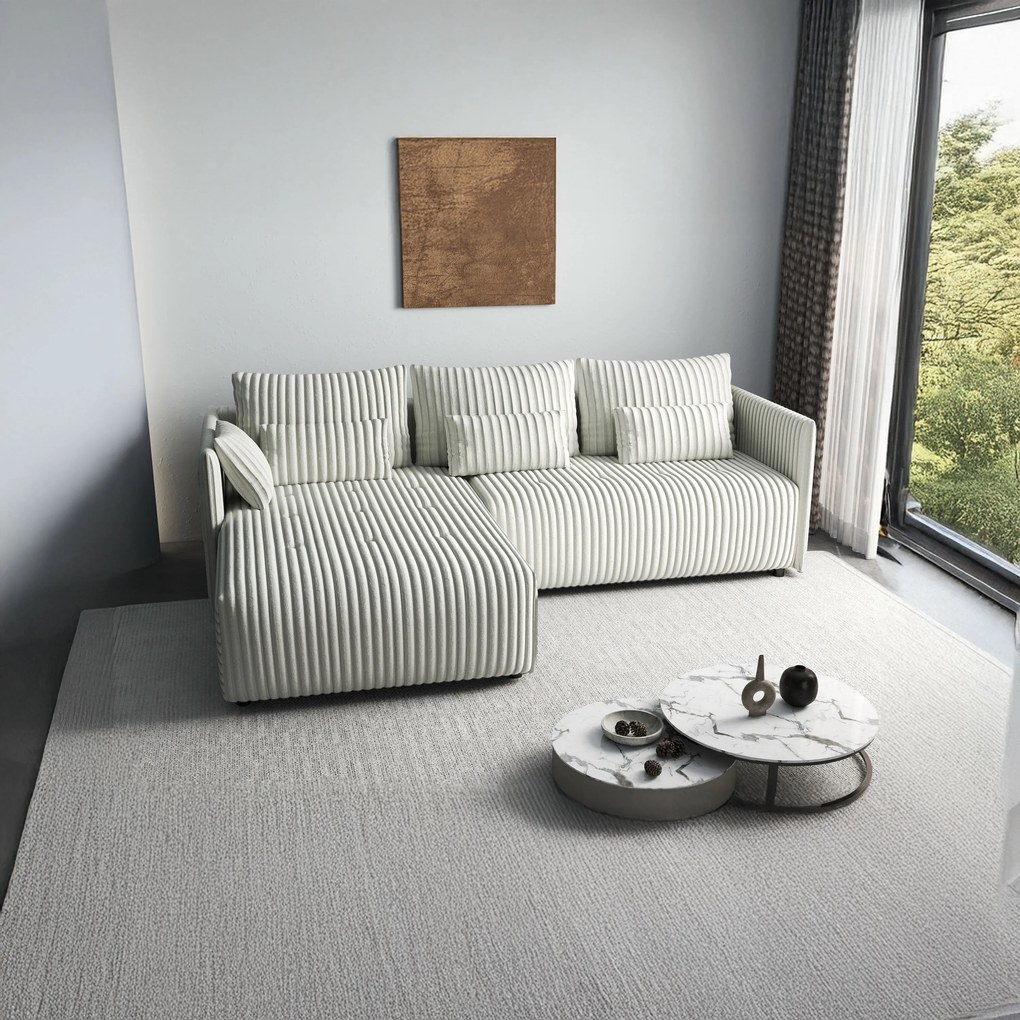 Colțar extensibil dumonde cu ladă de depozitare si sezut confortabil din spuma high-density, Malta Ambience White 235x185 cm