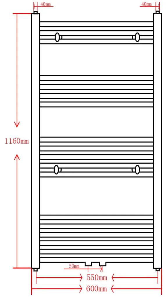 Radiator port-prosop incalzire centrala baie, drept, 600x1160mm, negru 1, Negru, 600 x 1160 mm, Drept