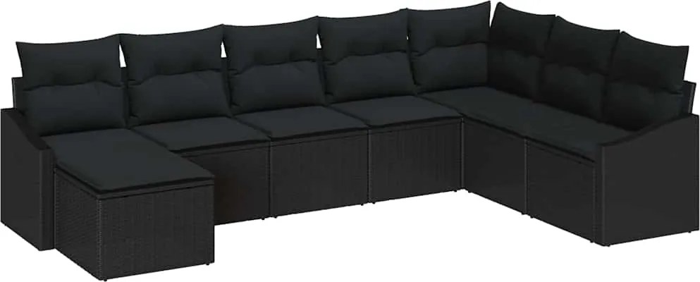 vidaXL Set de canapele pentru grădină cu pernă 8 pcs Negru poliratan