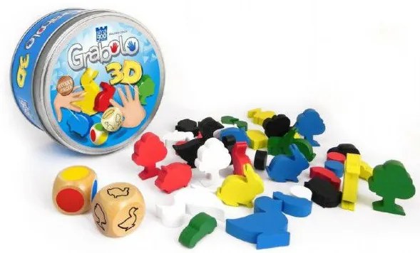 Grabolo 3D joc de masă din lemn în cutie de tablă 12x12x6cm