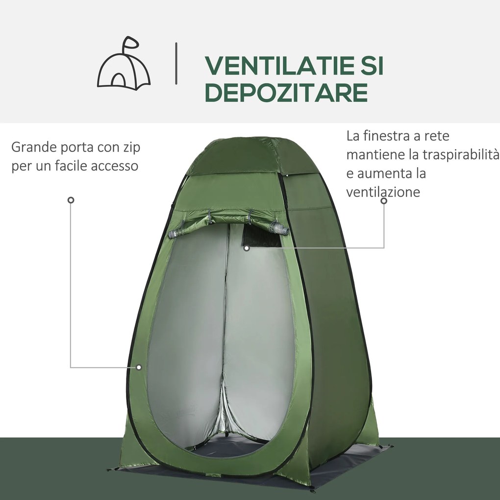 Outsunny Cort de Duș pentru Camping cu Ușă cu Fermoar, Geantă de Transport și Buzunar, 126x124x189 cm, Verde Închis | Aosom Romania