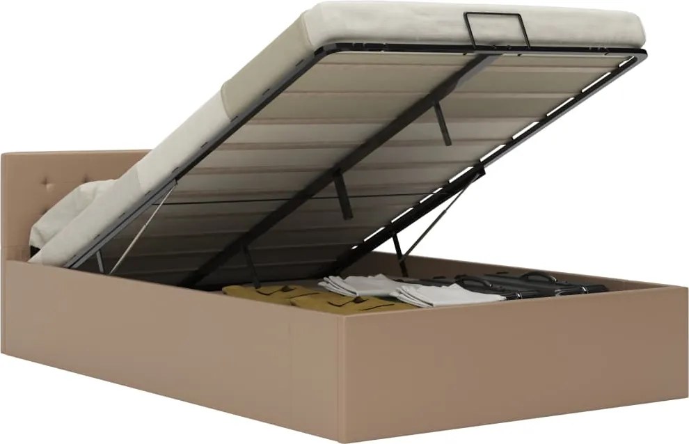 vidaXL Cadru pat hidraulic, depozitare cappuccino 140x200 cm piele eco