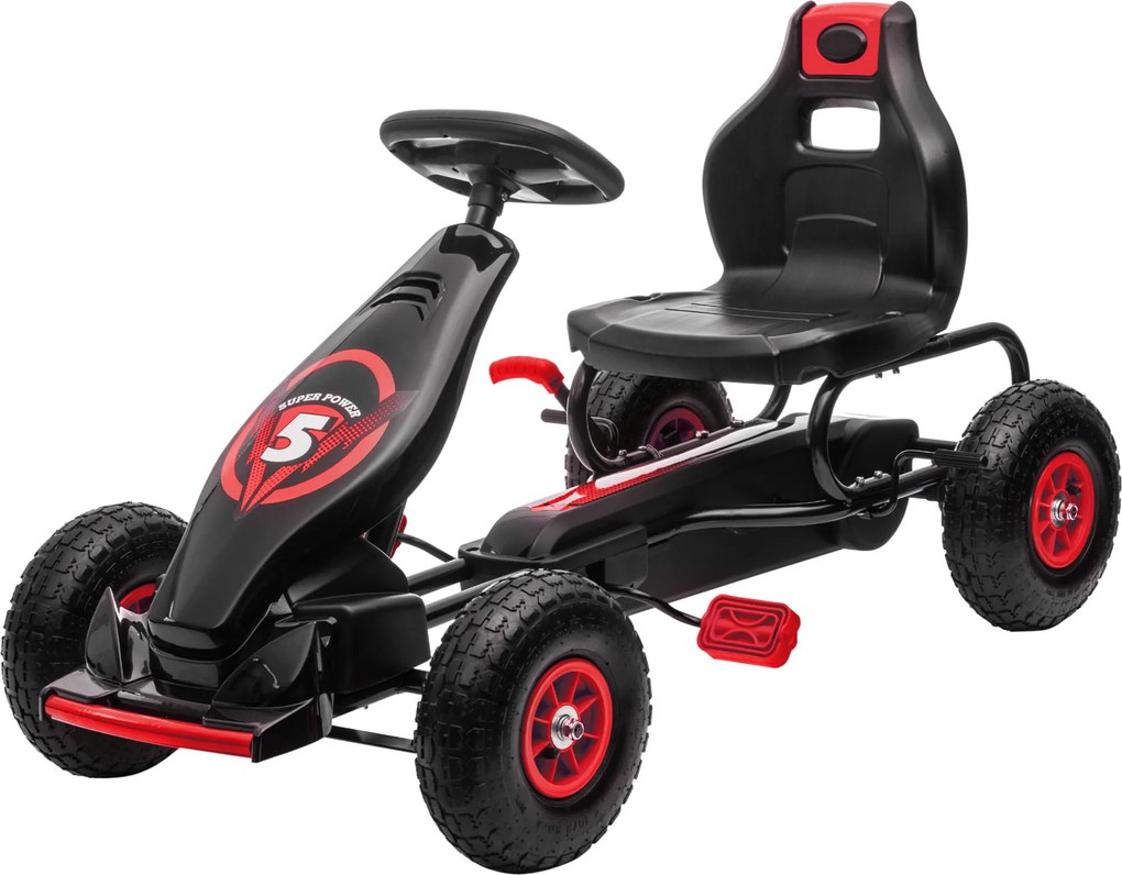 HOMCOM Go Kart pentru Copii 5-12 Ani, cu Pedale, Scaun Ajustabil și Cauciucuri Gonflabile, Frână de Mână și Amortizare Socuri Roșu | Aosom România