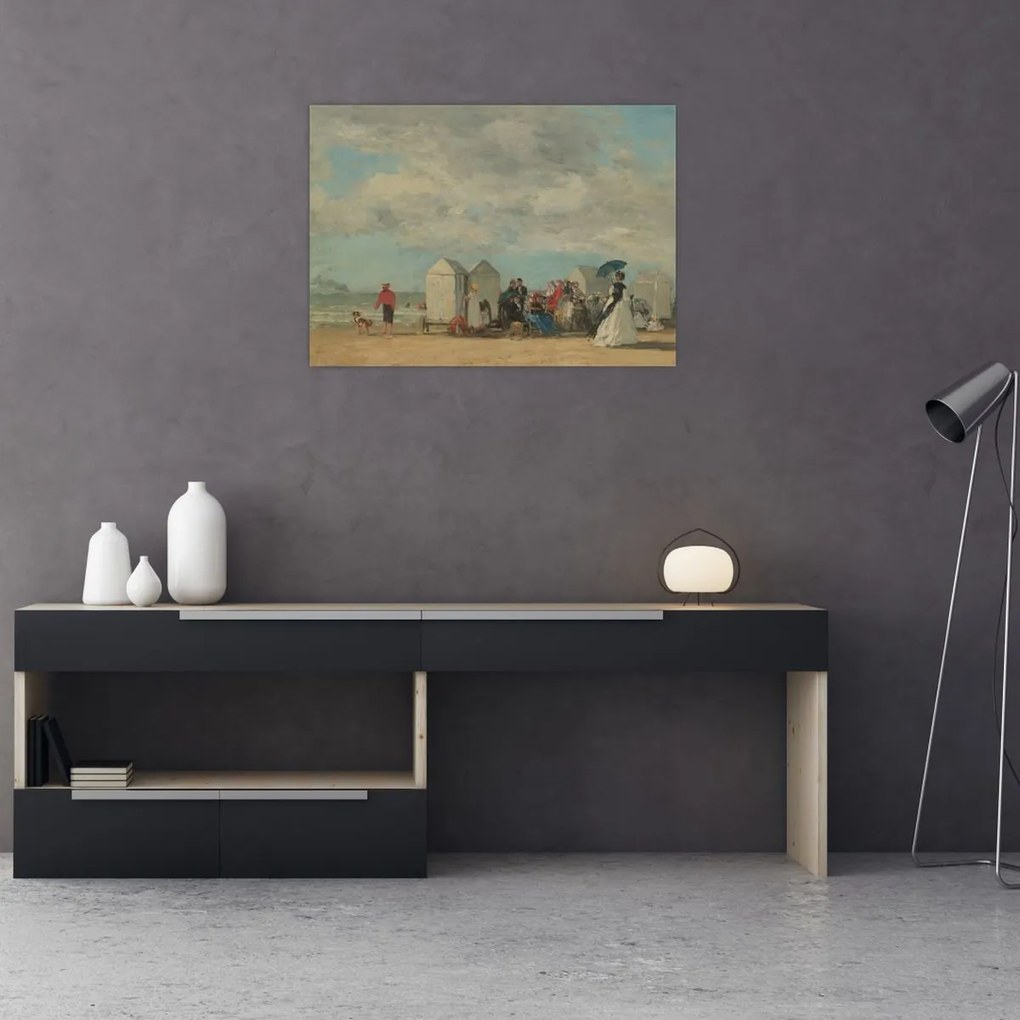 Tablou pe sticlă - Eugène Boudin, Beach Scene, reproducere (70x50 cm)